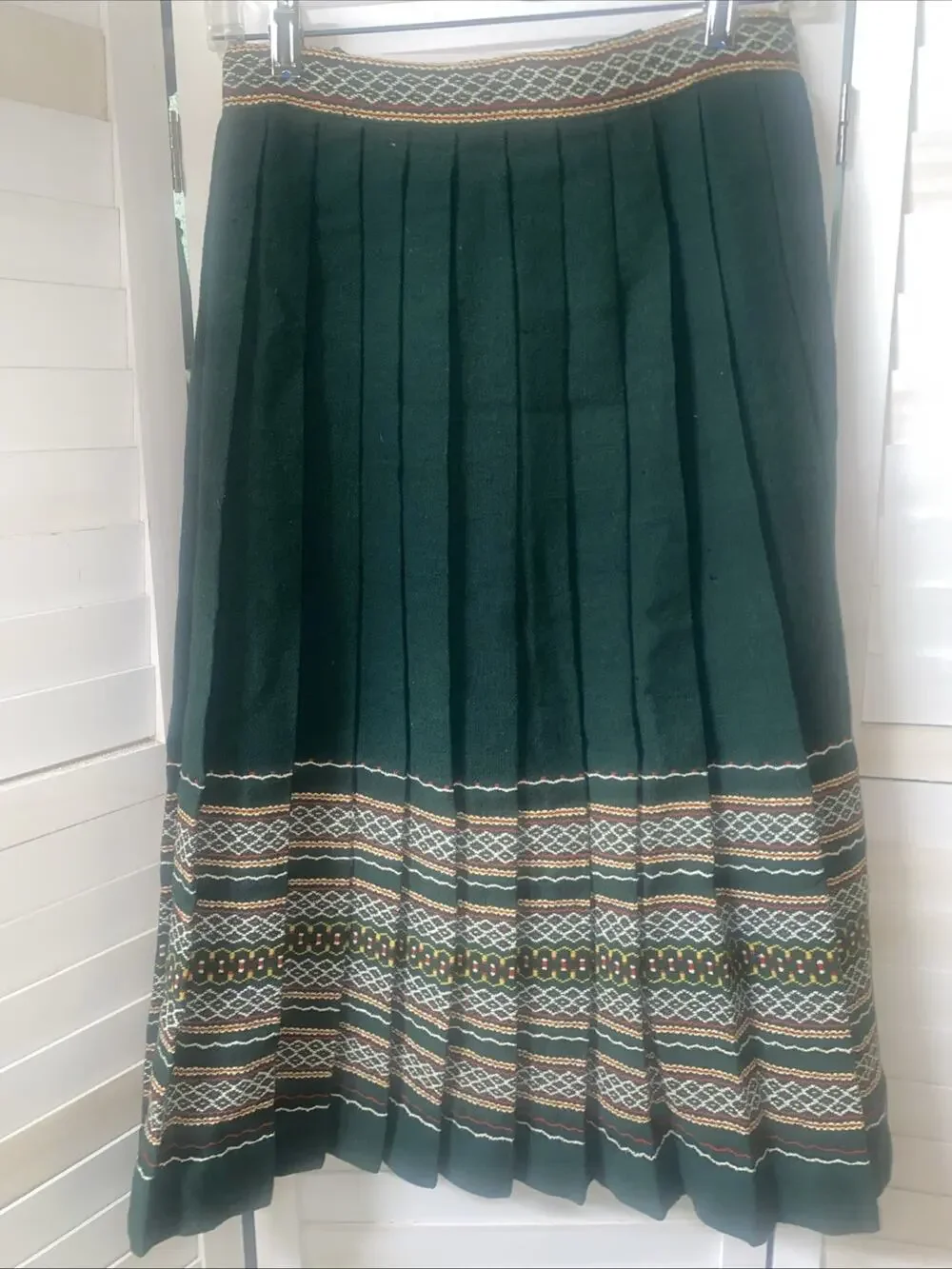 50s 100% Wool Midi Pleated Skirt Southwest Native American Theme Unlined Small